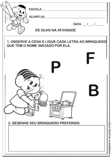 Atividade Educação Infantil Turma da Mônica Letra Inicial