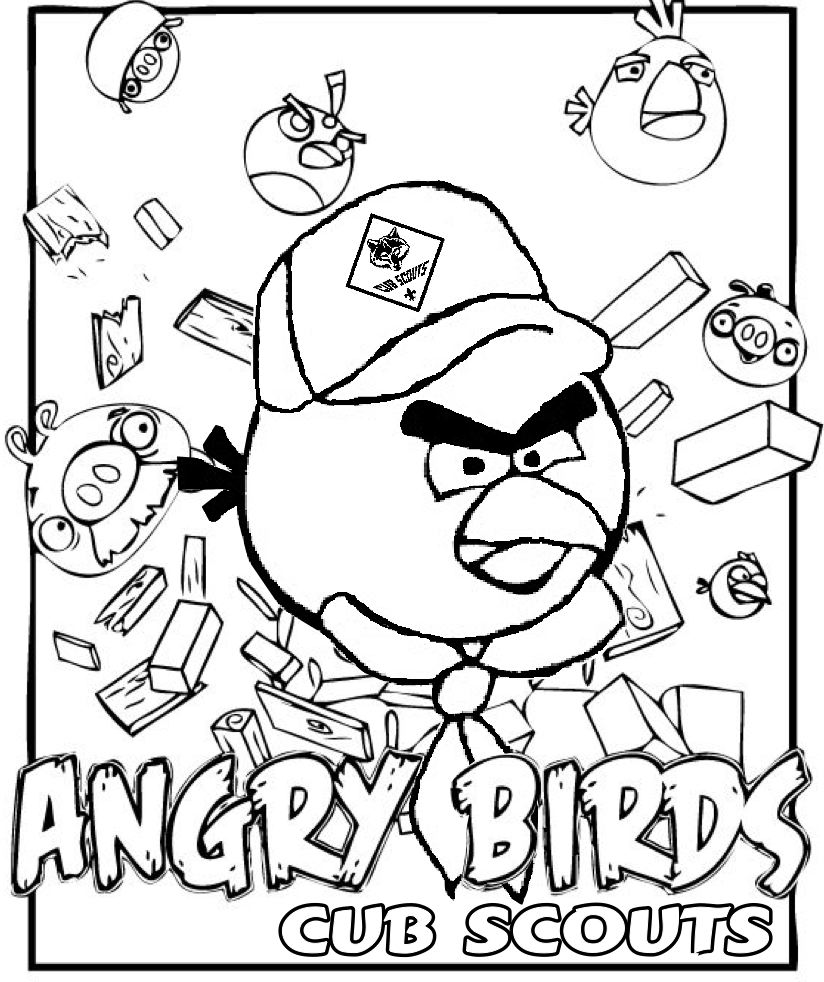 Angry Birds Coloring Page for Cub Scouts Great for the Blue & Gold Banquet or as a Pre Opener at Pack Meeting Free Printable Clip Art