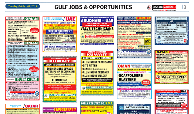 Download Today Nri Connect (01 October 2019) || Latest Gulf Job Vacancies E-Paper