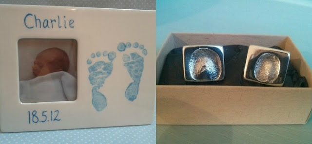 Baby footprint on a frame, and thumb print cufflinks