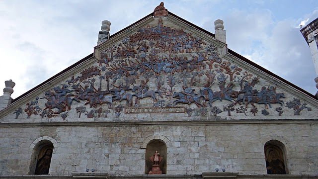 art on ancient pediment façade of San Joaquin Church Iloilo