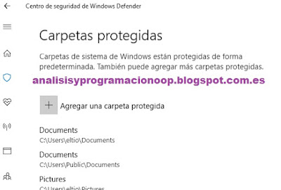 Carpetas protegidas Windows10