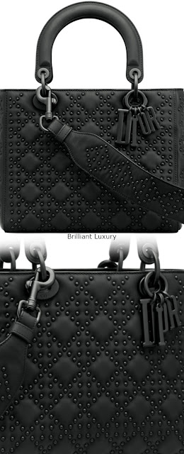 ♦Lady Dior bag, black studded matt cannage calfskin, ultra-black finish metal jewellery