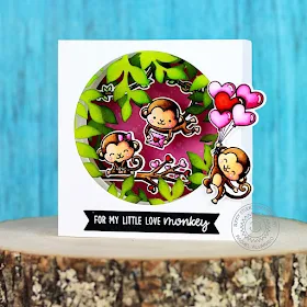 Sunny Studio Stamps: Love Monkey Botanical Backdrop Die Shadow Box Love Themed Card by Rachel Alvarado