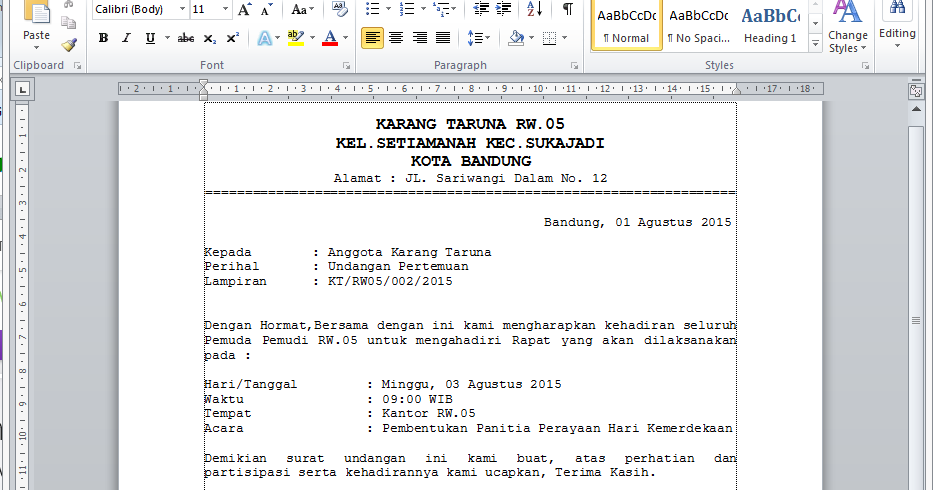 Contoh Surat Undangan Karang Taruna file Doc