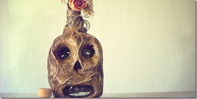 day of the dead skull upcycled art bottle