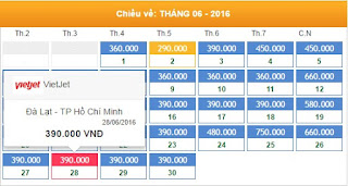 Bảng giá vé máy bay từ Đà Lạt tháng 6