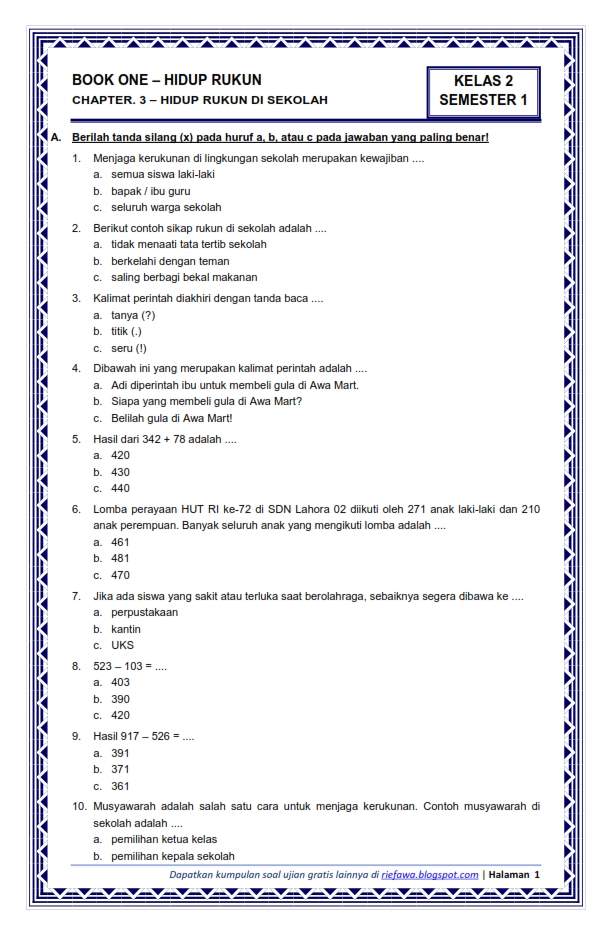 Bank Soal Uts Kelas 3 Sd Semester 1