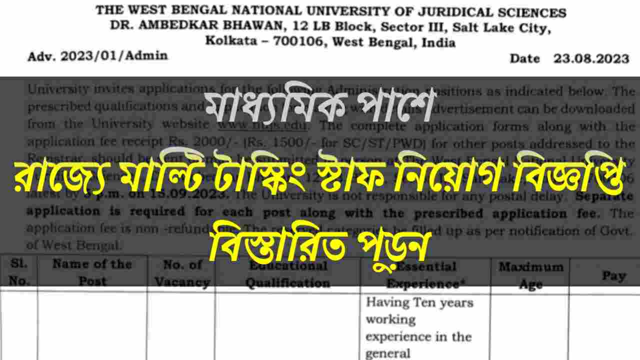 রাজ্যে মাল্টি টাস্কিং স্টাফ (MTS) নিয়োগ বিজ্ঞপ্তি | মাধ্যমিক পাশে আবেদন করুন