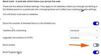 Brave Browser Block Scripts Setting