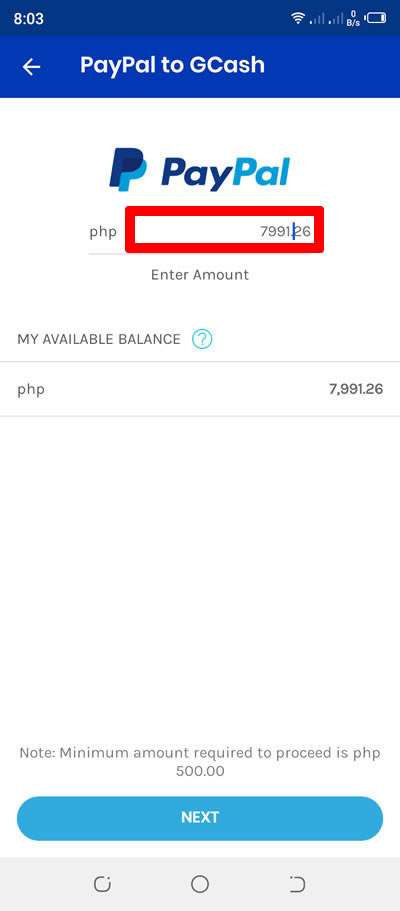 enter amount paypal available balance