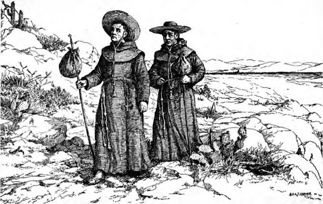 Drawing of Two Franciscan Missionaries in California