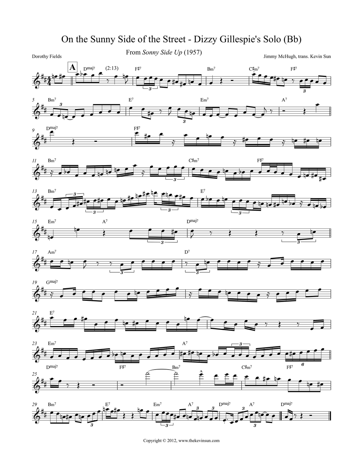 Music Score Collection On The Sunny Side Of The Street Sheet Music Free