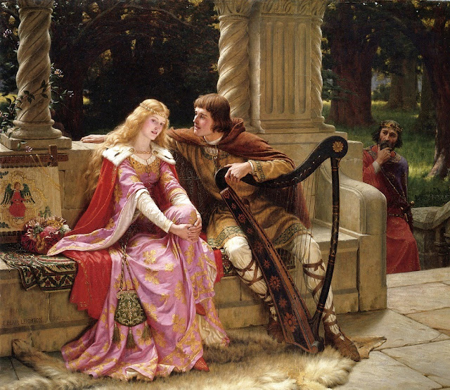 Edmund Blair Leighton,pink dress,harp