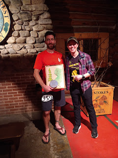 Beast Coast Trail Running Scott Snell presented award from Race Director Kim Levinsky as winner of the Backyard Squatch Ultra