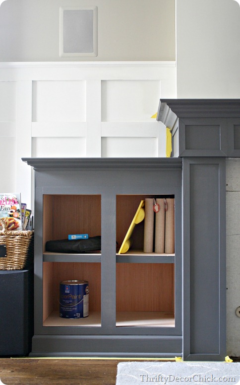 gray fireplace with built ins