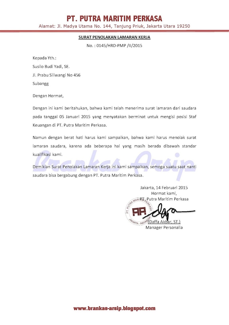 50 Info Terbaru Surat Penolakan Kerja