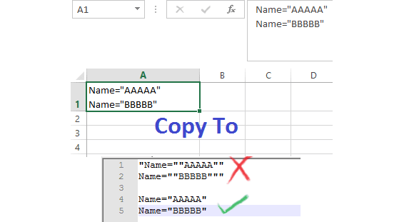 excel copy content without double quote