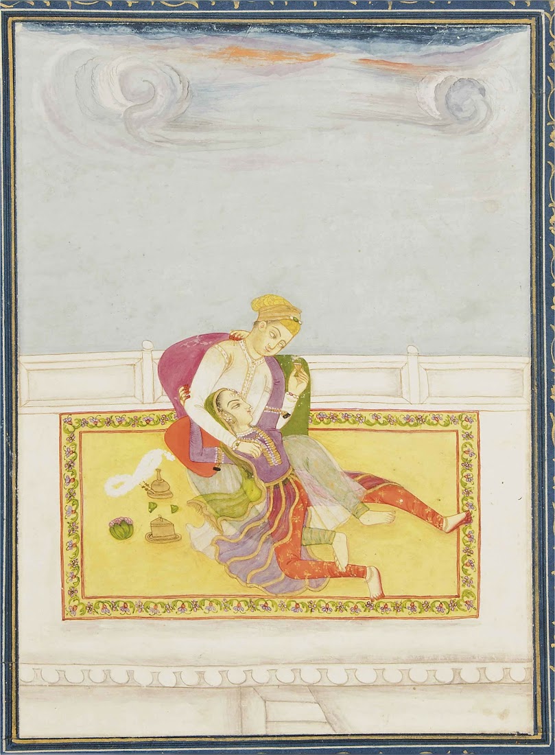 A Couple Embracing on a Terrace - India c1800