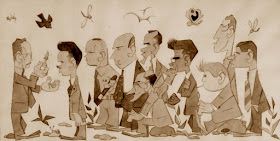 Caricatura de los participantes en el Torneo de Ajedrez de Berga 1954