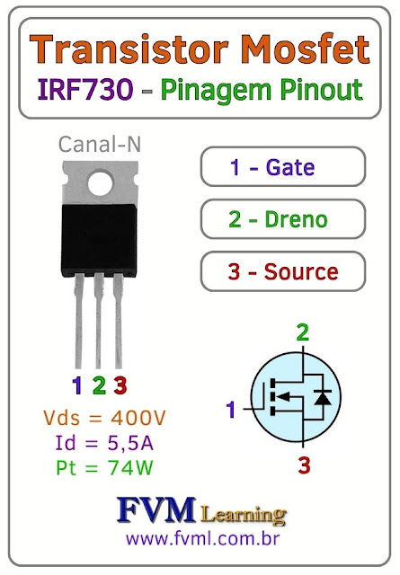 Datasheet-Pinagem-Pinout-Transistor-Mosfet-Canal-N-IRF730-Características-Substituição-fvml