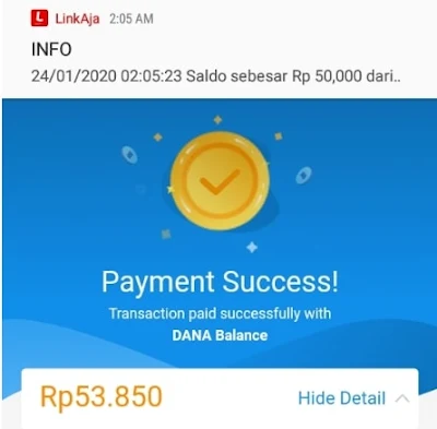 Topup Saldo LinkAja dengan DANA Berhasil