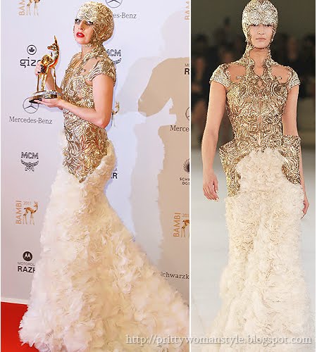 Лейди Гага златна рокля Alexander McQueen