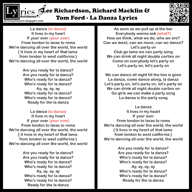 Lee Richardson, Richard Macklin & Tom Ford - La Danza Lyrics | lyricsassistance.blogspot.com