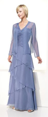 A purple ruffled mother of the bride dress