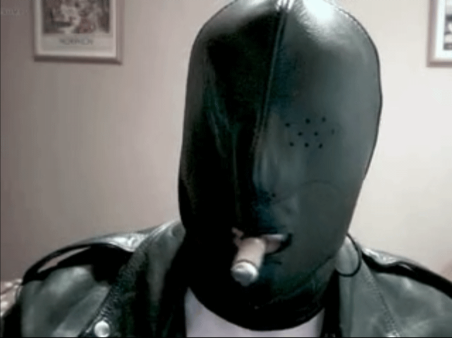 3/3 Leather Masked Leathermen Smoking Cigar Wearing Black Leather Biker Jacket