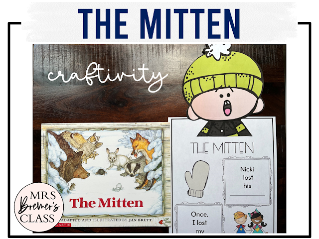 The Mitten Jan Brett book activities unit with literacy printables, reading companion activities, lesson ideas, and a craft for winter in Kindergarten and First Grade