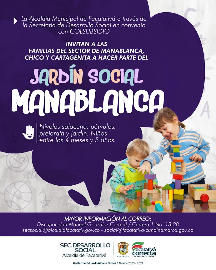 CONVOCATORIA PARA NIÑOS de primera infancia al Jardín Social Manablanca