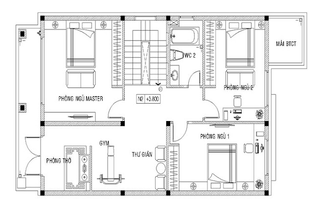 Tầng 2 biệt thự vườn 2 tầng mái thái