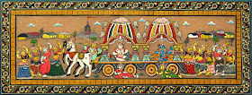 A mural painting show the journey of Lord Sri Krishna and Lord Balarama to Dwaraka