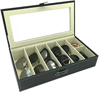 UnionPlus Eyeglass Sunglass Glasses Organizer Collector - 6-Slot Faux Leather Storage Case Box (Black)