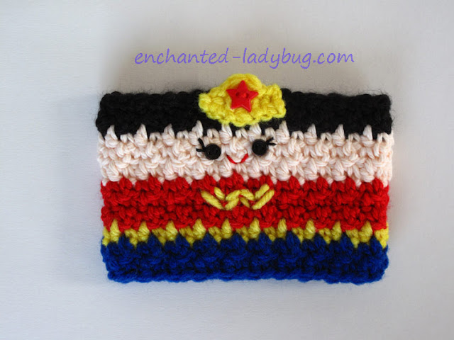 Free Crochet Wonder Woman Coffee Cup Cozy Pattern