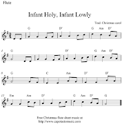 Free Christmas flute sheet music, Infant Holy, Infant Lowly
