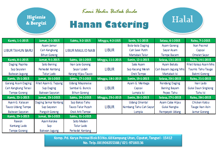 Hanan Catering: Daftar Menu Catering Harian Bulan Januari