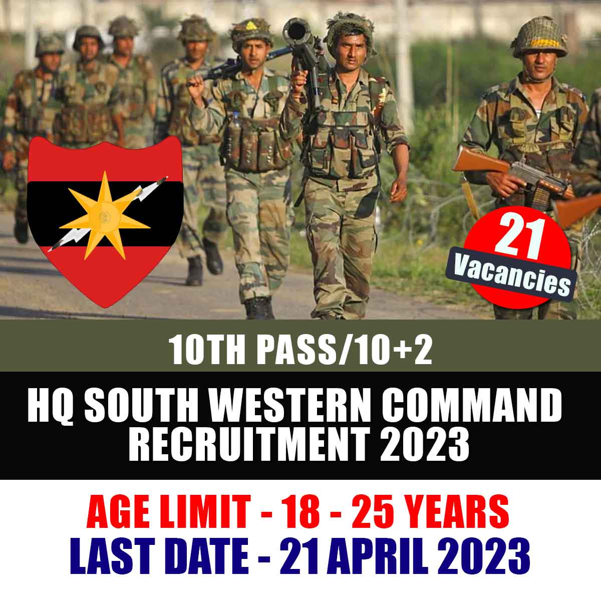 HQ South Western Command Recruitment 2023 | Latest Defence Jobs | 21 Vacancies