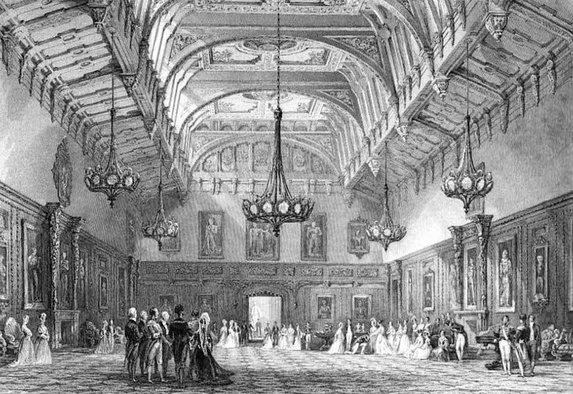 Waterloo Chamber, Windsor Castle,  from Windsor Castle and its environs by L Ritchie (1848)