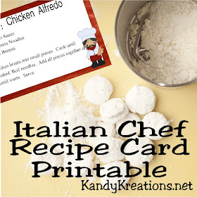 How fun this Italian Chef recipe card printable is to help get organized in the kitchen.  It's available in two sizes and the super cute Italian chef just makes me want to use and enjoy this card while cooking up a storm.