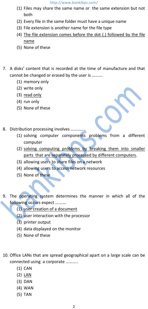 ibps computer knowledge questions and answers