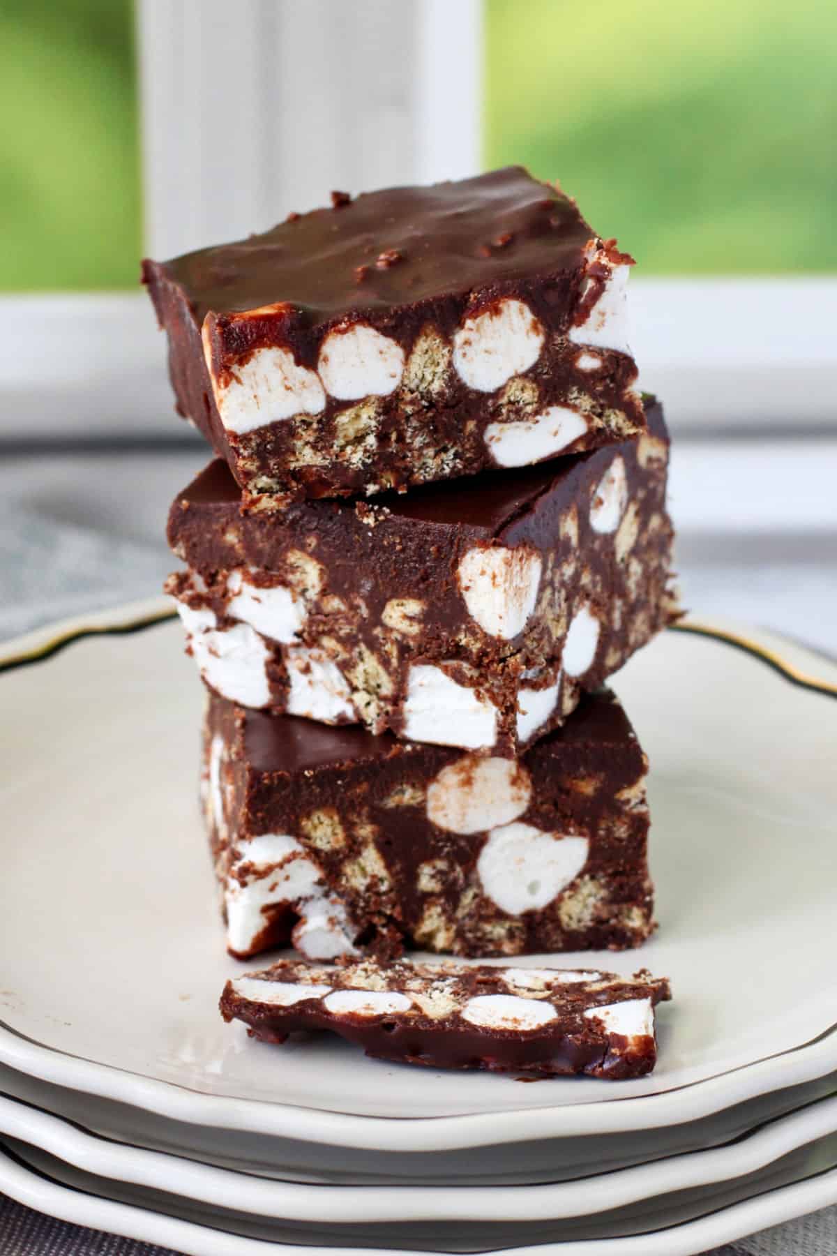 Indoor S'mores Bars stacked on a small plate.