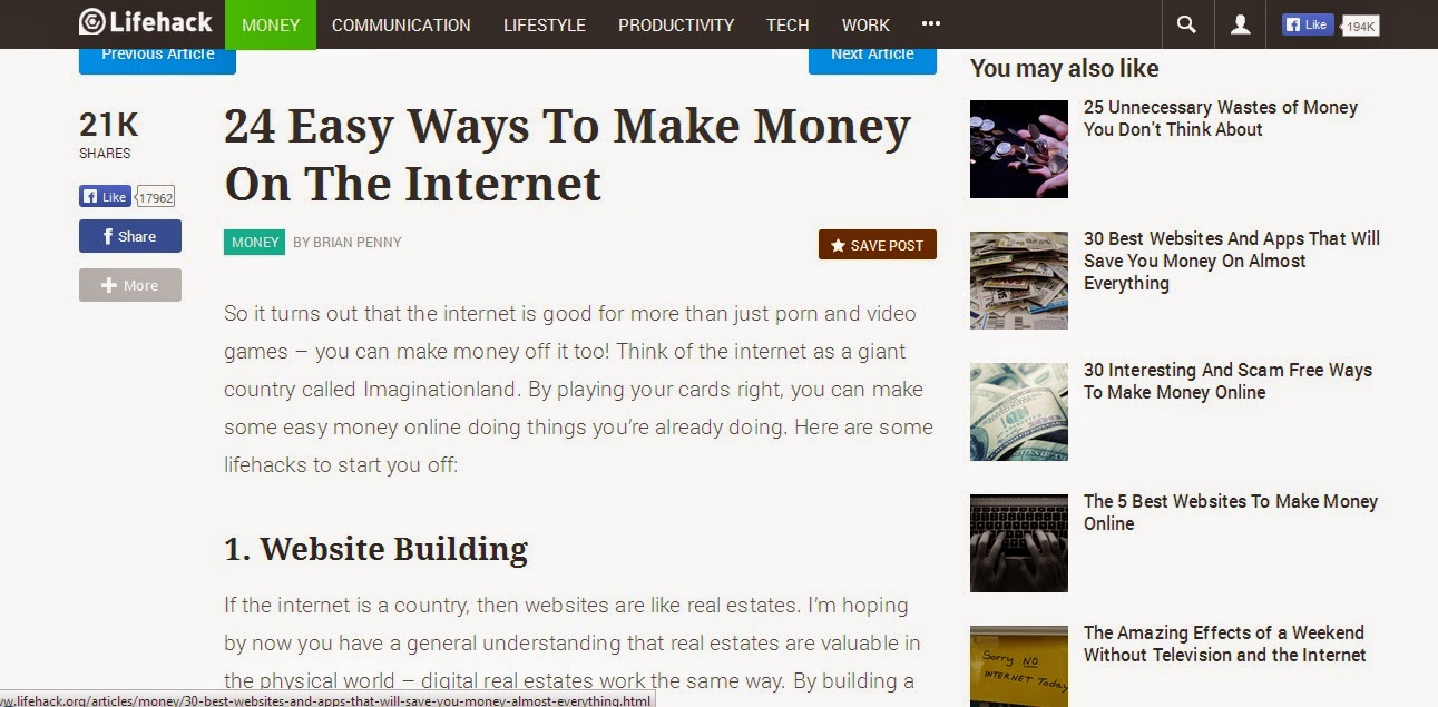 http://www.lifehack.org/articles/money/24-easy-ways-make-money-the-internet.html