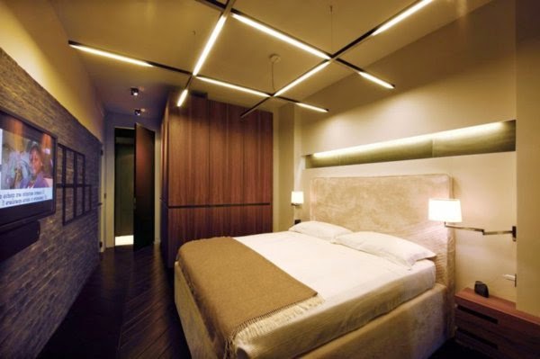  bedroom lighting ideas: bedroom with modern ceiling and wall lighting