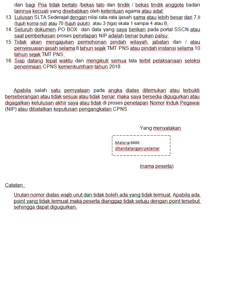 Format Terbaru Contoh Surat Lamaran / Pernyataan CPNS 