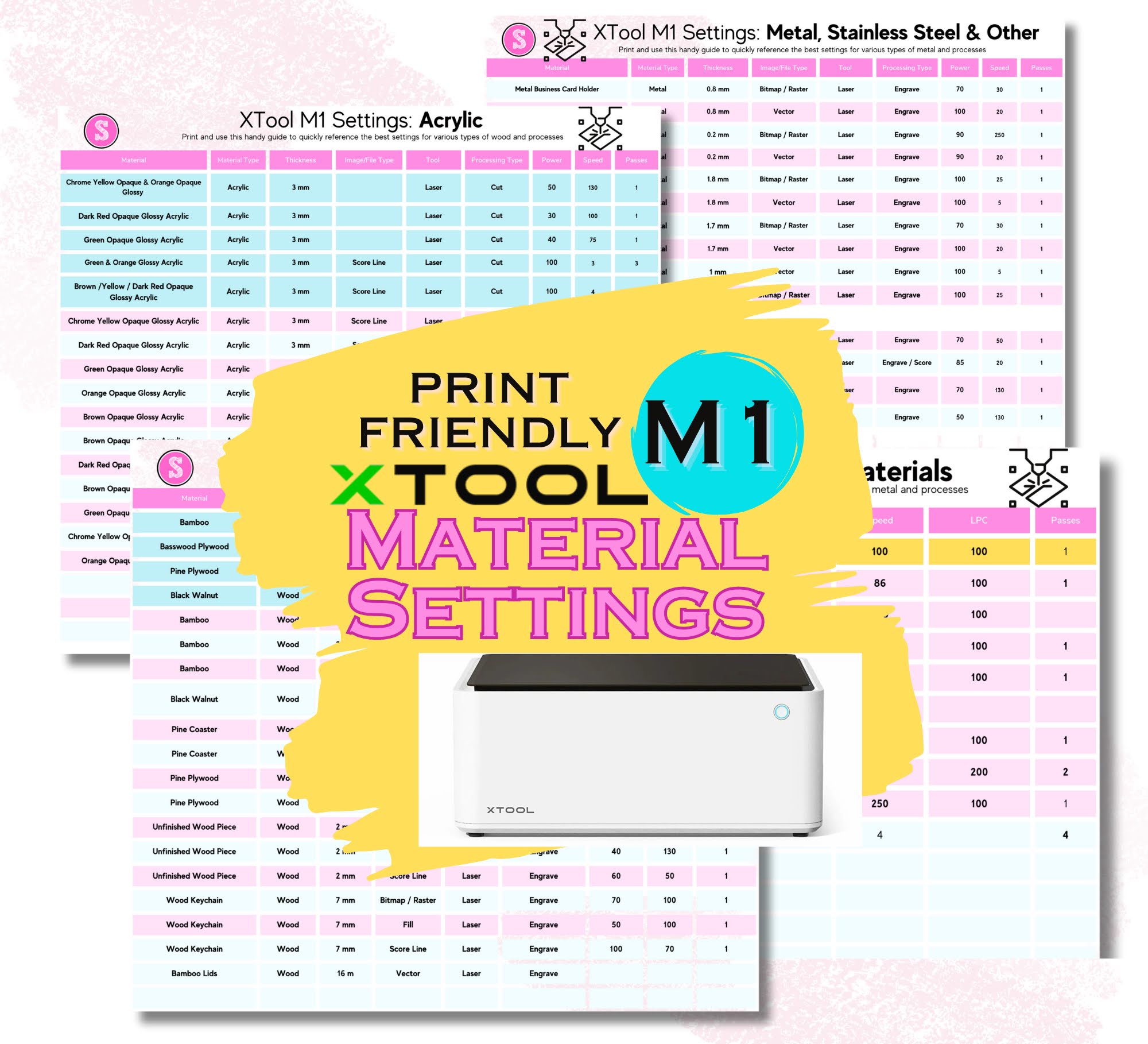 XTool Settings for M1: Printable Laser Cutting and Engraving Settings Chart  - Silhouette School