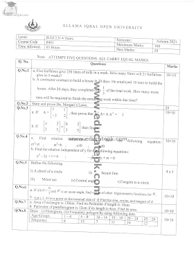 Aiou B.ED Code 6401 Old Papers