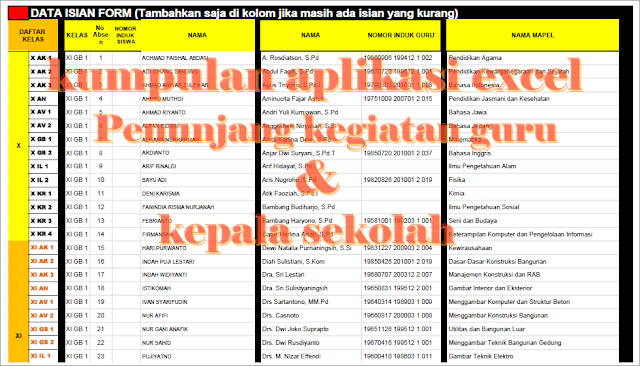 kumpulan aplikasi excel penunjang kegiatan guru dan kepala sekolah