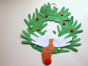 hand and foot print reindeer wreath Christmas 